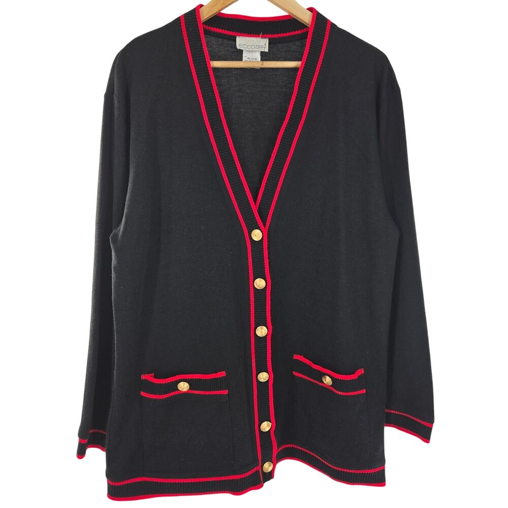 EccoBay Womens Vintage 90s Classic Prep Academia Heritage Gold Button Cardigan M